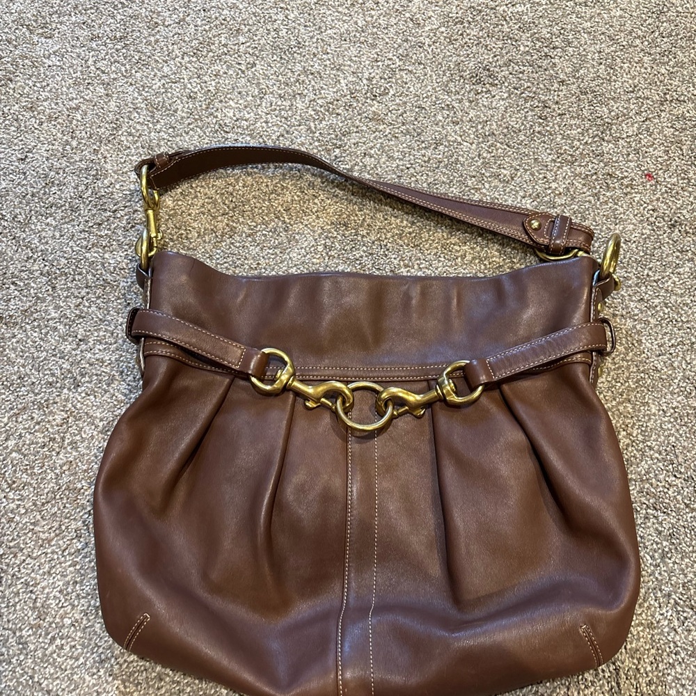 Coach Brown Leather Shoulder Bag with Gold Accents